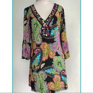 Mesmerize Beaded Long Blouse M Paisley Print Med